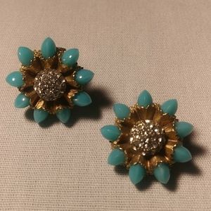 Sunburst Turquoise Color CLIP Earrings with Rhinestones